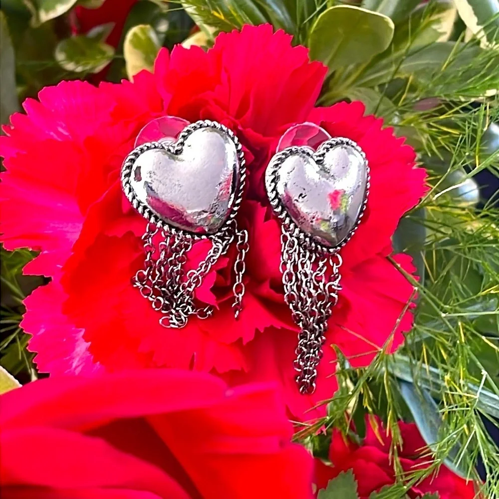 Wild Fable silver Bubble Heart Fringe Post Drop Earrings